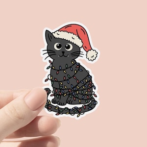 Lustige Weihnachtskatze Vinyl Aufkleber, Frohe Weihnachten schwarze Katze Aufkleber, Winter Aufkleber für Kindle, Buch-Liebhaber Geschenk, Retro Weihnachtsaufkleber