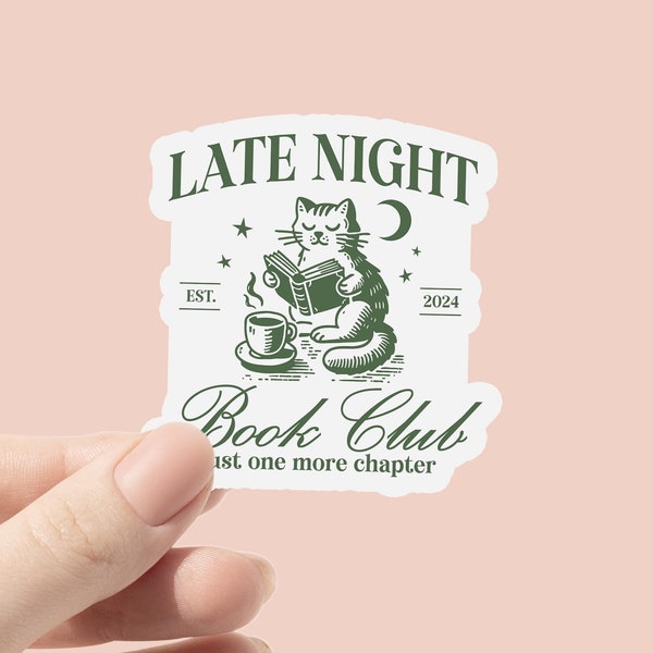 Late Night Book Club Vinyl Sticker, Book Lover Sticker, Trendy Retro Sticker, Cute Bottle Sticker, Laptop Sticker, eBook Kindle Reader