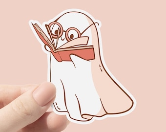 Bookish Ghost Vinyl Sticker, Cute Ghost reading Book, Bookish Spooky Sticker, Kindle Sticker, Spooky Sticker, Book lover gift
