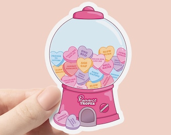 Romance Tropes Candy Hearts Vinyl Sticker, Bookish Sticker, Book Lover Gift, bookish Merch, Spicy Kindle Sticker, Romance Bookmachine