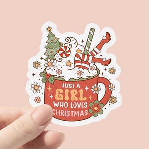 Naklejka Just a Girl Who Loves Christmas, Groovy Sticker, Naklejka świąteczna na etui Kindle, Naklejka Tis The Season, Prezent dla miłośnika książek, Świąteczny