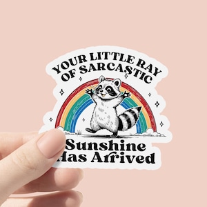 Ihr kleiner Strahl des sarkastischen Sonnenscheins ist angekommen Vinyl Aufkleber, lustiger Waschbär Meme Aufkleber, sarkastischer Aufkleber, niedlicher Aufkleber für Erwachsene, Autos