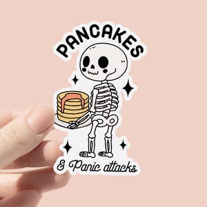 パンケーキ＆パニックアタックビニールステッカー、メンタルヘルスステッカー、かわいいスケルトンボトルステッカー、ラップトップステッカー、不安防水ステッカー