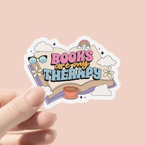 Bücher sind meine Therapie Vinyl Aufkleber, Buch-Liebhaber-Aufkleber, niedliche Flasche Aufkleber, Laptop Aufkleber, wasserdichter Aufkleber, eBook Kindle Reader