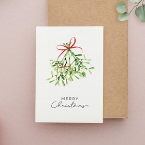 Postal de muérdago, decoración de regalo, tarjeta con temática festiva, invierno nórdico, tarjeta de feliz Navidad con acuarela, tarjeta de feliz Navidad, tarjeta de invierno