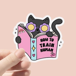 Sticker en vinyle Comment dresser un humain, Design d'autocollant de bouteille d'eau, Sticker chat drôle, Sticker soins personnels, Sticker pour ordinateur portable Kindle, Sticker rétro