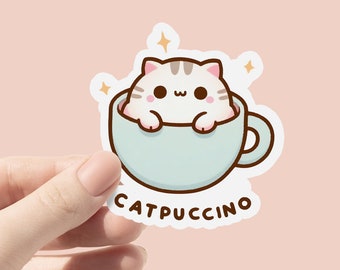 Catpuccino Vinyl Aufkleber, Wasserflasche Aufkleber Design, Cappuccino Katzenliebhaber, Kätzchen Kawaii Aufkleber, Kindle Laptop Aufkleber, Süßer Katzenaufkleber