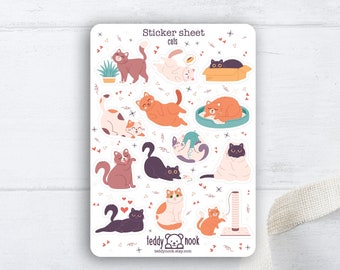 Sticker Bogen Katzen | Kätzchen A6 Matt Vinyl Sticker Set | Haustier Sticker Blatt | Bullet Journal Sticker Feline