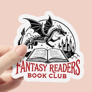 Fantasy Readers Book Club Vinyl Aufkleber, Vintage Bookish Artsy Swords & Dragon Buchaufkleber, Kindle Aufkleber, Romantasy Bücherwurm Aufkleber