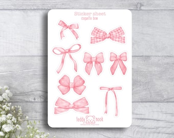 Sticker Sheet Coquette Bows | Pink Bow Ribbon  A6 Matte Vinyl Sticker Set | Whimsical  Planner Sticker Sheet | Bullet Journal Stickers