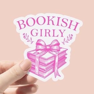 Bookish Girly Vinyl Aufkleber, Buchliebhaber Aufkleber, süße rosa Flasche Aufkleber, Laptop Aufkleber, wasserdichter Aufkleber, eBook Reader