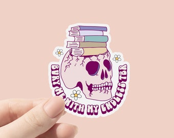 Begrabe mich mit meinem endlosen TBR Aufkleber, Bücherwurm Aufkleber, Skelett lesen Aufkleber, süßer Kindle Aufkleber, Buchliebhaber Aufkleber Endlos TBR Aufkleber
