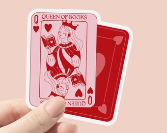 Queen of BOOKS Vinyl Sticker, Book Lover Sticker, Trendy Retro Sticker, Cute Bottle Sticker, Laptop Sticker, eBook Kindle Reader, Poker Card