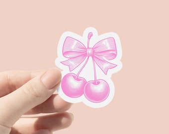 Coquette Cherry Pink Vinyl Sticker | Girly Vintage Sticker | Water Bottle Sticker | Cute Sticker | Kindle Sticker | Bookish Sticker