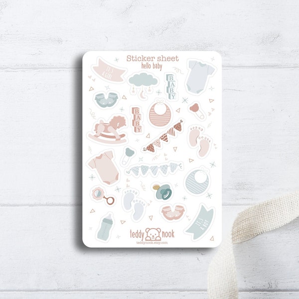 Sticker Sheet Hello Baby | Newborn Child A6 Matte Vinyl Sticker Set | Pregnancy Planner Sticker Sheet | Bullet Journal Stickers