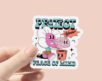 Pegatina de vinilo "Protege tu paz mental", pegatina de concienciación sobre la salud mental, pegatina motivacional bonita, pegatina para portátil "Amor propio"