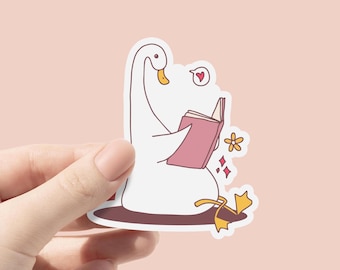 Silly Goose Reading Vinyl Sticker, Funny Silly Goose Bookish Stickers, Book Lover Gift, Laptop Sticker, Bookish Merch, Kindle eBook Readers
