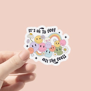 C'est bien de ressentir toutes ses émotions | Stickers santé mentale | Stickers Kindle pour ordinateur portable | Stickers pour bullet journal Emoji Faces
