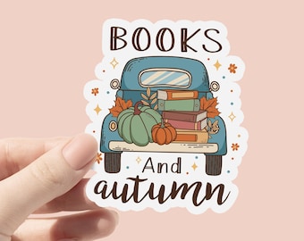 Vinylsticker boeken en herfst, boekstickers, schattige flesstickers, laptopsticker, waterdichte sticker, Kindle e-boeklezers