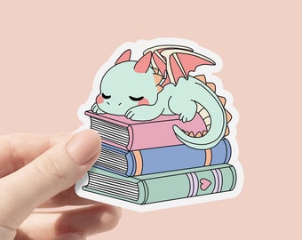 Cute Dragon Bookstack Vinyl sticker, Fantasy Reader Sticker, Book Stickers for Kindle, Book lover Sticker, Fantasy Readers, Bookworm gift