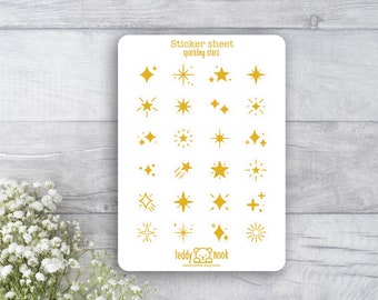 Sticker Sheet Sparkling Stars | Sparkles Gold A6 Matte Vinyl Sticker Set | Decoration Planner Sticker Sheet | Bullet Journal Stickers