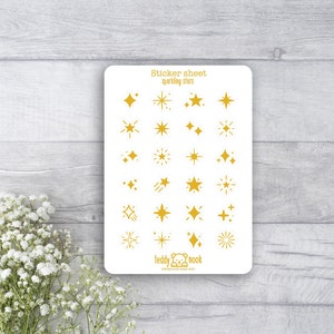 Stickervel Sparkling Stars | Sparkles gouden A6 matte vinylstickerset | Stickervel decoratieplanner | Bullet Journal-stickers