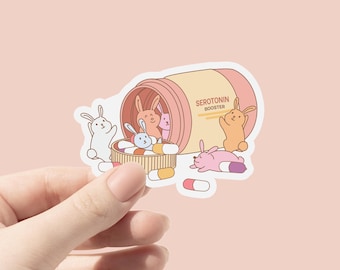 Serotonin Booster Sticker, Mental Health Anxiety Stickers, Cute Bunny Rabbit Bottle Stickers, Laptop Sticker, Waterproof Sticker