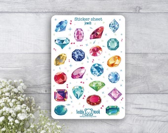 Stickerbogen Juwelen | Edelsteine A6 Matt Vinyl Sticker Set | Kristalle Sticker Blatt | Bullet Journal Aufkleber