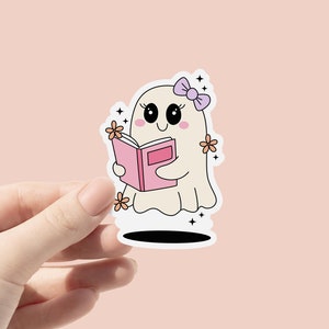 Bookish Ghost Sticker, Cute Girl Ghost reading Kindle, Bookish Girlie Sticker, Kindle Girlie Sticker, Spooky Sticker, Book lover gift