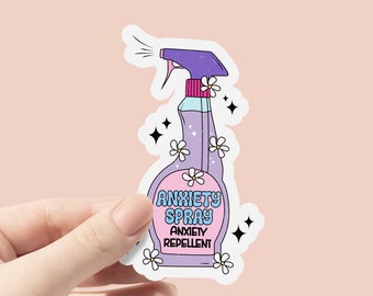 Anxiety Spray Repellent Vinyl Sticker, Mental Health Anxiety Stickers, Cute Bottle Stickers, Laptop Sticker, Waterproof Sticker