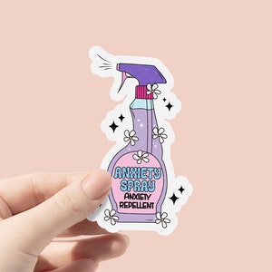 Vinylsticker angstspray, stickers geestelijke gezondheid angst, leuke flesstickers, laptopsticker, waterdichte sticker