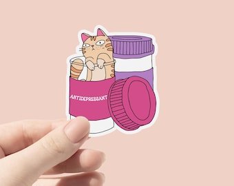 Antidepressivum Vinyl Aufkleber, psychische Gesundheit Angst Aufkleber, süße Katze Kätzchen Flasche Aufkleber, Laptop Aufkleber, wasserdichter Aufkleber