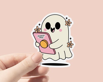 Bookish Ghost-sticker, schattige Ghost-lezing Kindle, Bookish Girlie-sticker, Kindle Girlie-sticker, griezelige sticker, cadeau boekenliefhebber