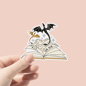 Pegatina de vinilo Fly or Die con diseño de dragón inspirado en el cuarto ala, pegatina de Kindle para lectores de fantasía, pegatina para botella de agua, pegatina para ratón de biblioteca