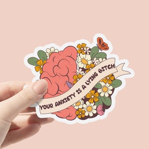 Your Anxiety Is A Lying Bitch Vinyl Sticker, Mental Health Anxiety Stickers, Cute Bottle Stickers, Laptop Sticker, Waterproof Sticker