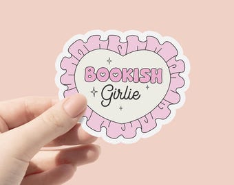 Leesgrage girlie vinylsticker, sticker boekenliefhebbers, sticker roze hart, boekenliefhebbers collectief, boeksticker, leesgrage geschenken, roze coquette
