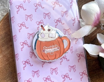 Bookish Pumpkin Spice Latte  Kindle Phone Grip Autumn Magnetic Kindle Holder Ghost Accessories Bookish Merch Gift for Book Lover