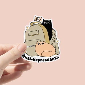 Pegatinas de vinilo con antidepresivos, pegatinas para la ansiedad y la salud mental, pegatinas con forma de gatito y gato, pegatinas para portátil, pegatinas resistentes al agua