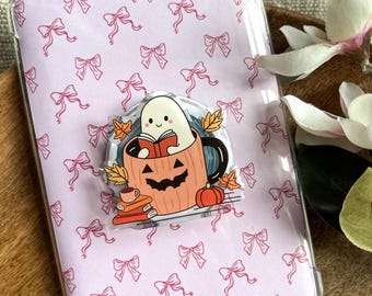Pumpkin Bookish Mug Halloween Ghost Kindle Phone Grip Fall Magnetic Kindle Holder Kindle Accessories Bookish Merch Gift for Book Lover