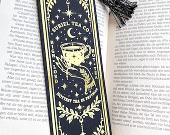 Suriel Tea co Gold Foil Bookmark, Fantasy Books, Holographic Metallic Black Bookmarks, Bookish Lover Gift,  Bookworm Gift, ACOTAR bookmark