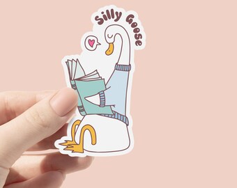 Silly Goose Reading Vinyl Sticker, Funny Silly Goose Bookish Stickers, Book Lover Gift, Laptop Sticker, Bookish Merch, Kindle eBook Readers