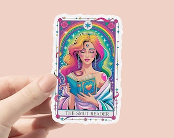 The Smut Reader Vinyl Sticker, Bookish Sticker , Book Lover Gift , bookish Merch , Kindle Sticker, Rainbow Romance Tarot, Reading Lover