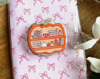 Pumpkin Bookshelf Halloween Kindle Phone Grip Fall Magnetic Kindle Holder Kindle Accessories Bookish Merch Gift for Book Lover