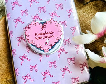 Hopeless Romantic Kindle Grip Phone Grip Magnetic Kindle Holder Pink Heart Kindle Accessories Bookish Merch Gift Book Lover