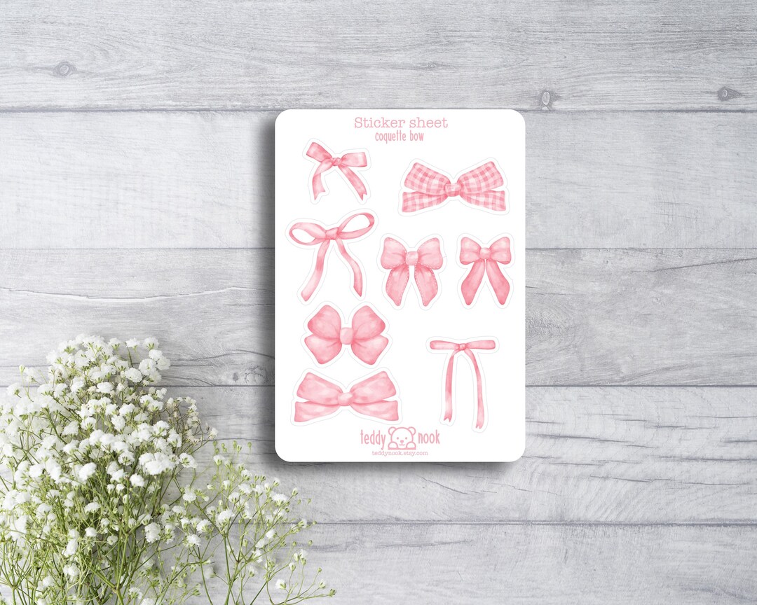 Sticker Sheet Coquette Bows | Pink Bow Ribbon A6 Matte Vinyl Sticker ...