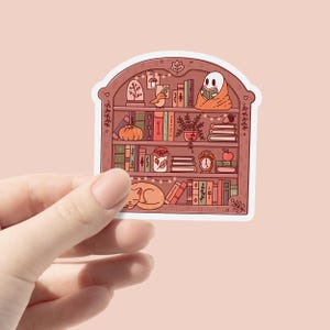 Autumn Fall Cozy Bookish Bookshelf Sticker, Trendy Cute Aesthetic Fall Sticker, Spooky Reading, Bookish Halloween Kindle Spooky Sticker