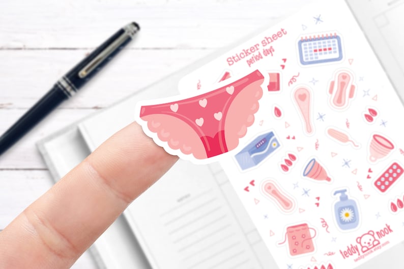 Sticker Bogen Periode Tage Frau | Menstruation A6 Matt Vinyl Sticker Set | Planer Sticker Blatt | Bullet Journal Aufkleber Bild 2