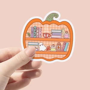 Pumpkin Bookshelf Sticker, Trendy Cute Aesthetic Fall Sticker, Spooky Reading, Bookish Halloween  Spooky Sticker, Autumn Cozy Kindle Sticker
