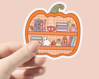 Pumpkin Bookshelf Sticker, Trendy Cute Aesthetic Fall Sticker, Spooky Reading, Bookish Halloween  Spooky Sticker, Autumn Cozy Kindle Sticker