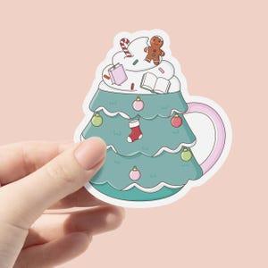 Bookish Christmas Tree Mug Sticker, Christmas Winter Sticker, Cozy Holiday Sticker for Kindle, Trendy Bookish Sticker, Book lover